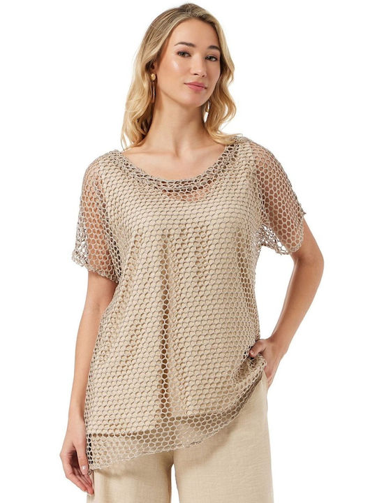 Damen Sommer Bluse Beige