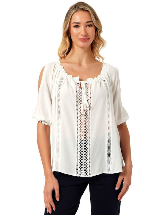 Anna Raxevsky Damen Bluse mit Spitze Ecru