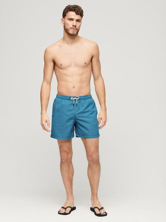 Superdry Мъжки Бански Плувни Шорти Синьо с Принт