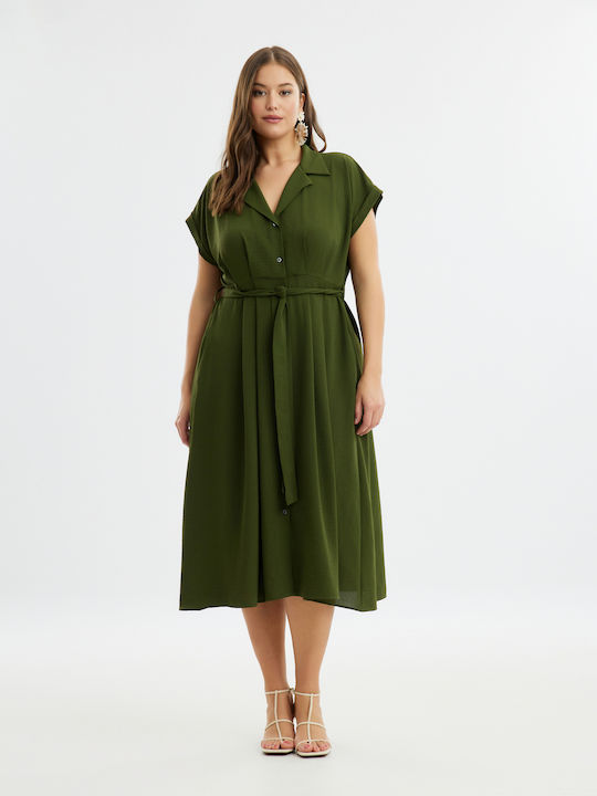 Mat Fashion Midi Shirt Dress Dress Khaki