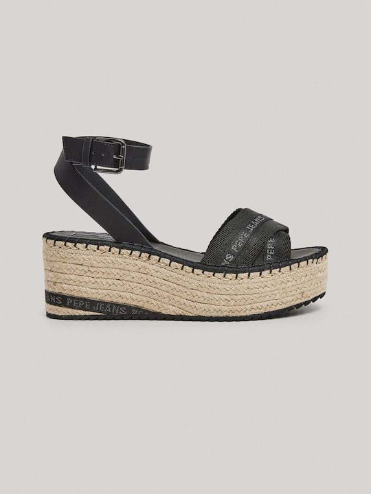 Pepe Jeans Women's Ankle Strap Platforms Black