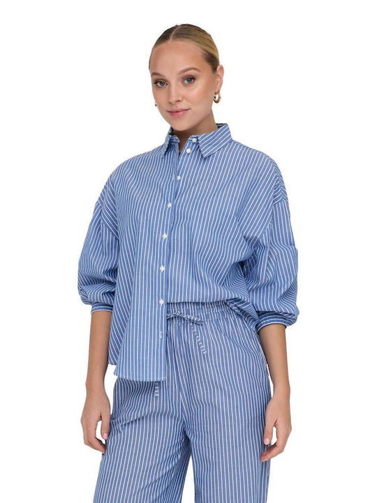 Only Women's Striped Long Sleeve Shirt Blue