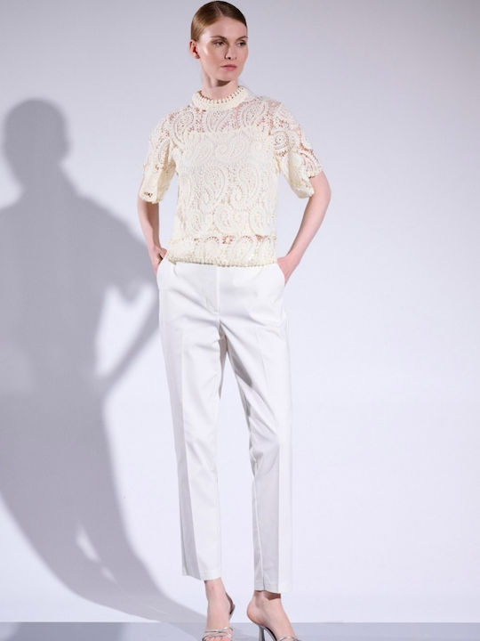 Matis Fashion Women's Crop Top Short-sleeved Ecru