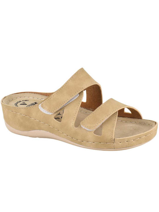 Vesna Leder Damen Flache Sandalen Anatomisch in Beige Farbe