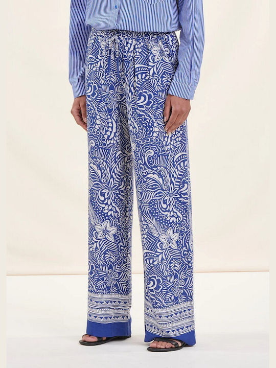 La Fee Maraboutee Γυναικεία Υφασμάτινη Παντελόνα με Λάστιχο Floral Μπλε