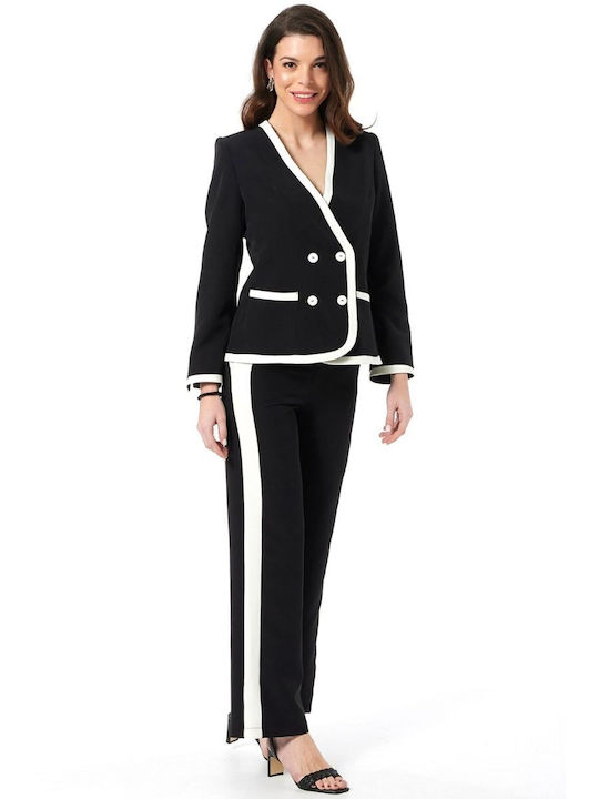 Dama Tesatura Pantaloni Cu dungi Negru