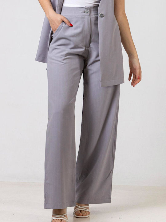 Simple Fashion Damen Hochtailliert Stoff Palazzo-Hose Gestreift Gray