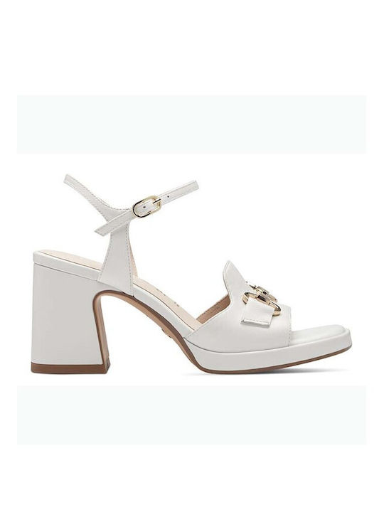 Tamaris Leather Women's Sandals White with High Heel