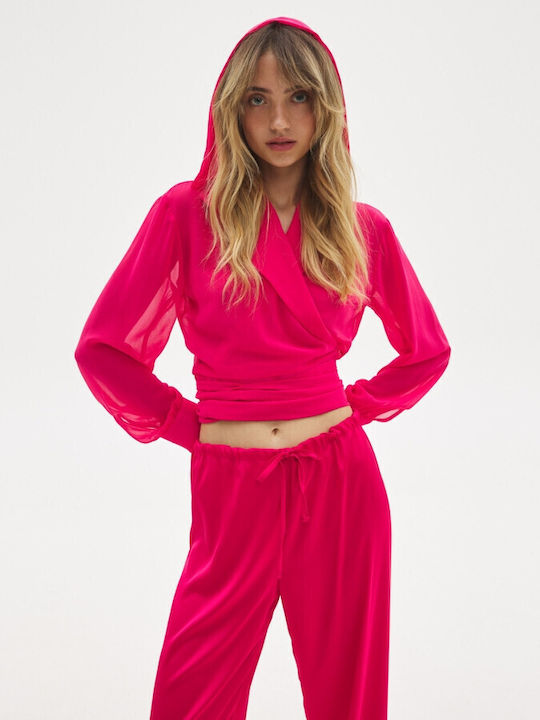 SunsetGo! Andrea Damen Bluse mit Kapuze Fuchsia