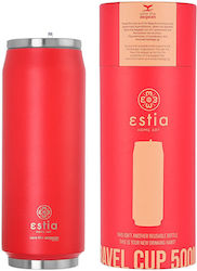 Estia Recyclable Glass Thermos Stainless Steel BPA Free Straw Scarlet Red 500ml with Straw