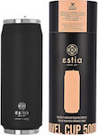 Estia Travel Cup Save the Aegean Recyclable Glass Thermos Stainless Steel BPA Free Midnight Black 500ml with Straw
