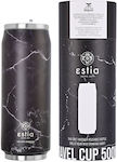 Estia Travel Cup Save the Aegean Recyclable Glass Thermos Stainless Steel BPA Free Pentelica Black 500ml with Straw