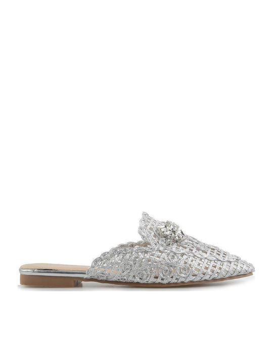 Mule Διακοσμητικές Λευκές Πέτρες Fshoes 8032.17 Fshoes Ασημι