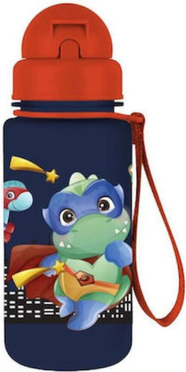 Must Team Plastic Kids Water Bottle Dinosaurs Thermos with Straw Super Dino 400ml