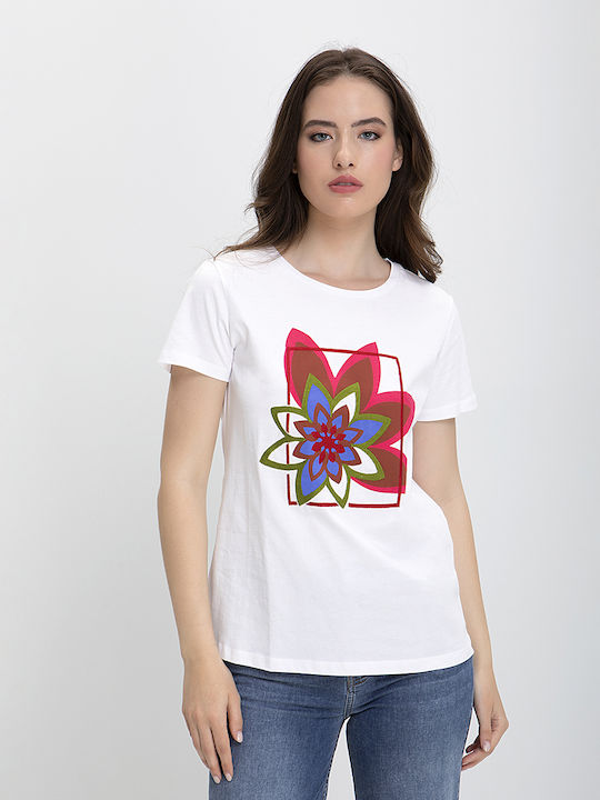 Diana Damen T-shirt Blumen Ecru