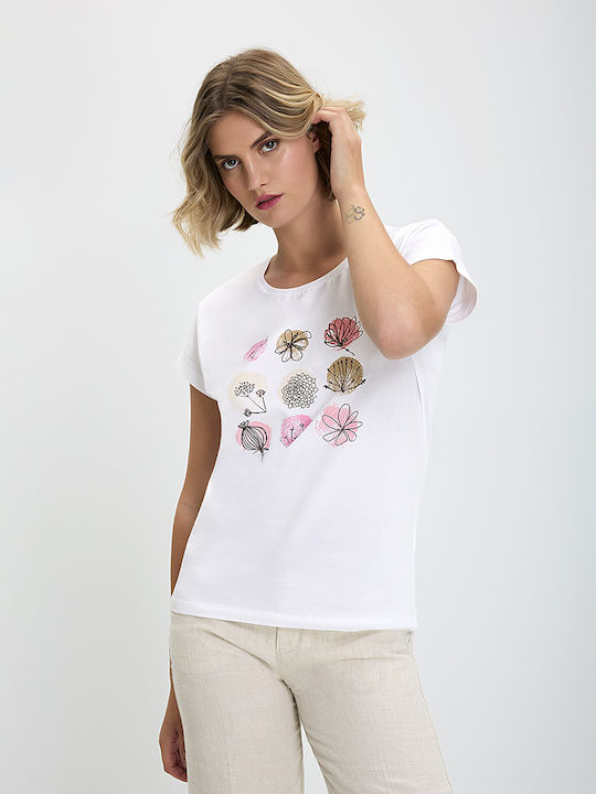 Bianca Di Feminin Tricou Floral Alb