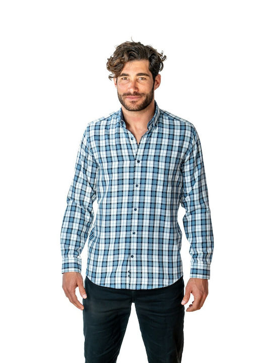 Raniami Men's Shirt Cotton Checked Petrol