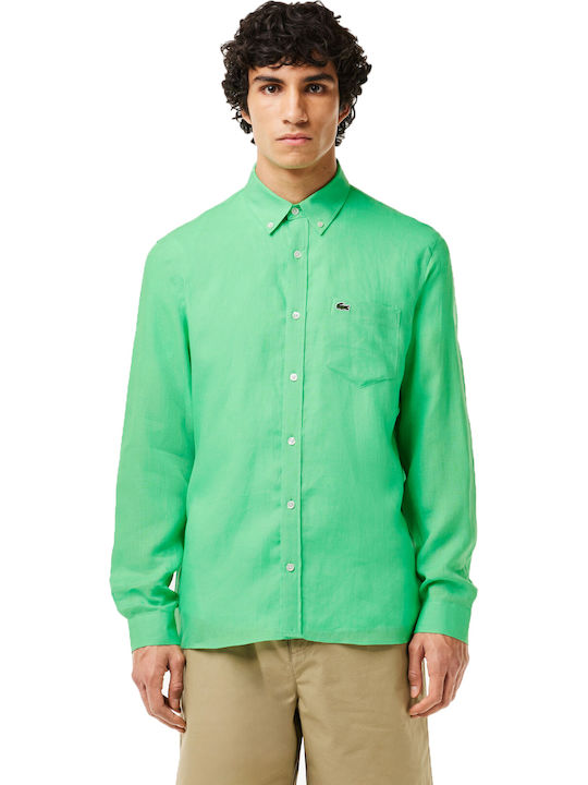 Lacoste Λινό Πουκάμισο σε Κανονική Γραμμή Vert