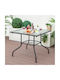 Outdoor Dinner Free Standing Table with Glass Surface and Metal Frame Metallic 89x89x72cm
