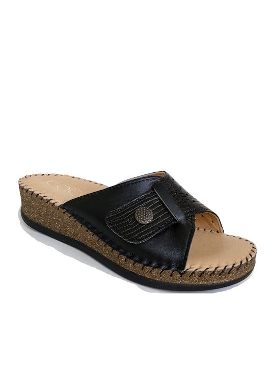 Leather Women's Flat Sandals Anatomic Flatforms in Black Color
