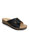 Leather Women's Flat Sandals Anatomic Flatforms in Black Color