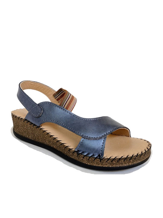 Leather Women's Flat Sandals Anatomic in Blue Color