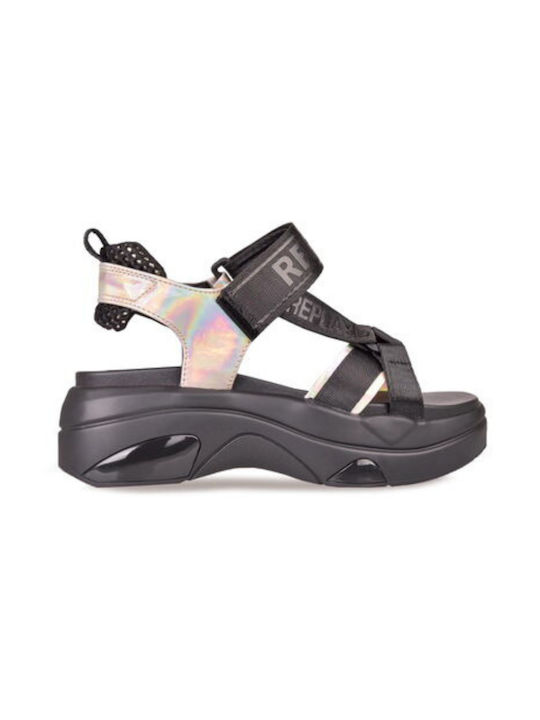 Replay Damen Flache Sandalen Flatforms in Schwarz Farbe