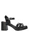 Porronet Platform Leather Women's Sandals Black with High Heel