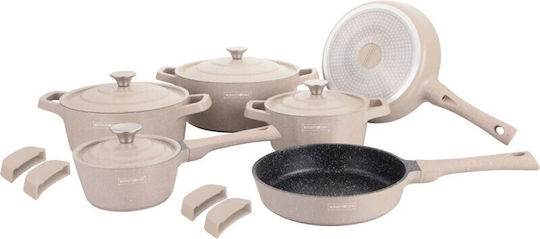 Royalty Line Royalty Line Kochgeschirr-Set aus Aluminiumguss Beige mit Stein-Innenbeschichtung 6-tlg