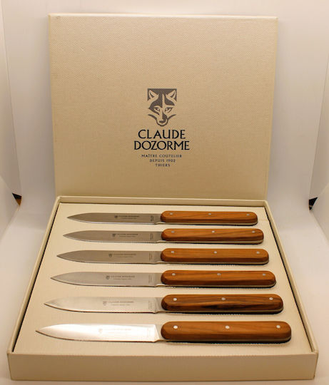 Claude Dozorme Olive Wood Cuțite de filetat din Oțel Inoxidabil 11cm 6buc