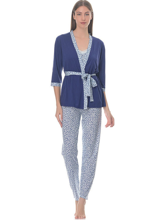 Sorrisino Summer Women's Robe with Pyjama Blue