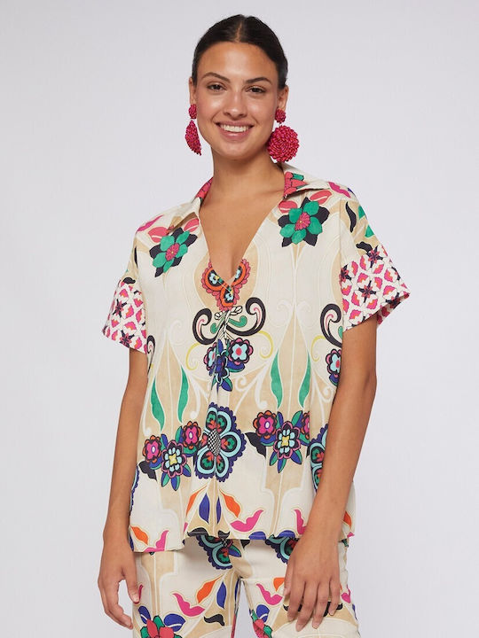 Vilagallo Kurzärmelig Damen Hemd Floral (printed) Blumen