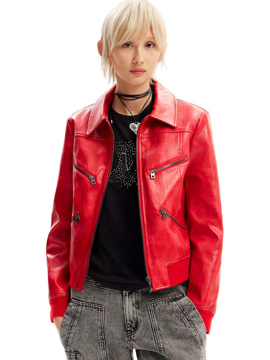 Kent Women's Short Biker Jacket for Winter Red