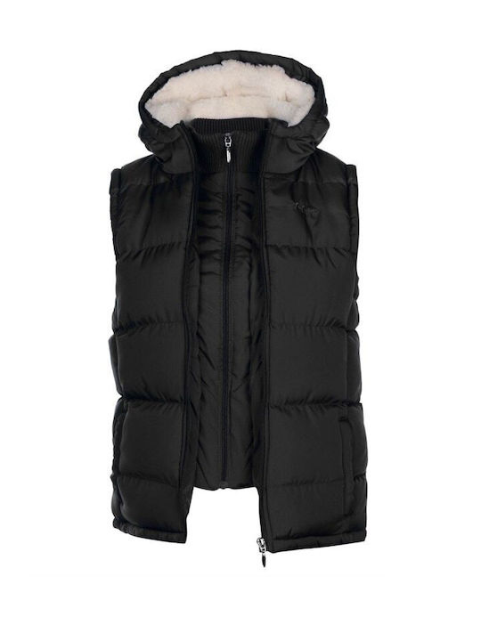 Lee Cooper Scurt Jachetă de femei Fără mâneci Puffer pentru iarnă Negru