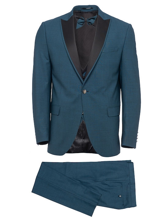 Versace Men's Suit with Vest Petrol