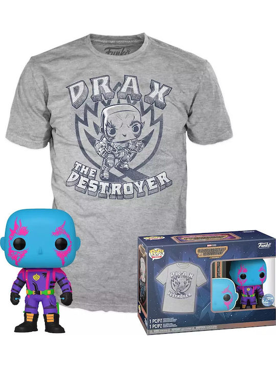 Funko Поп! Tees Marvel: Marvel - Adult: Guardians of the Galaxy - Drax (Blacklight) Vinyl Figure and T-Shirt (S) (Черна светлина) Специално издание