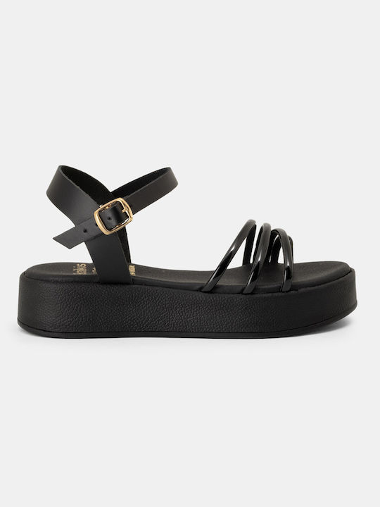 Bozikis Piele Sandale dama Pantofi cu platformă în Negru Culoare