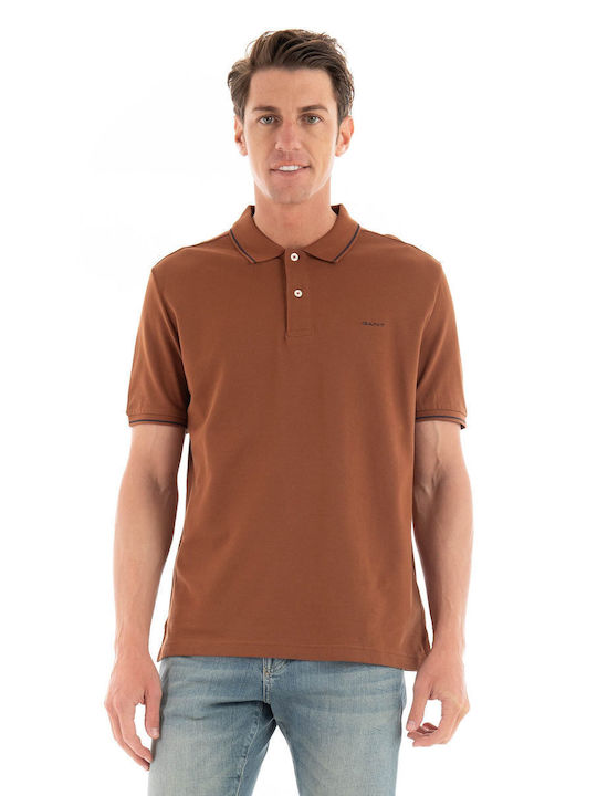 Gant Pique Bluza Bărbătească cu Mânecă Scurtă Polo Rust Brown