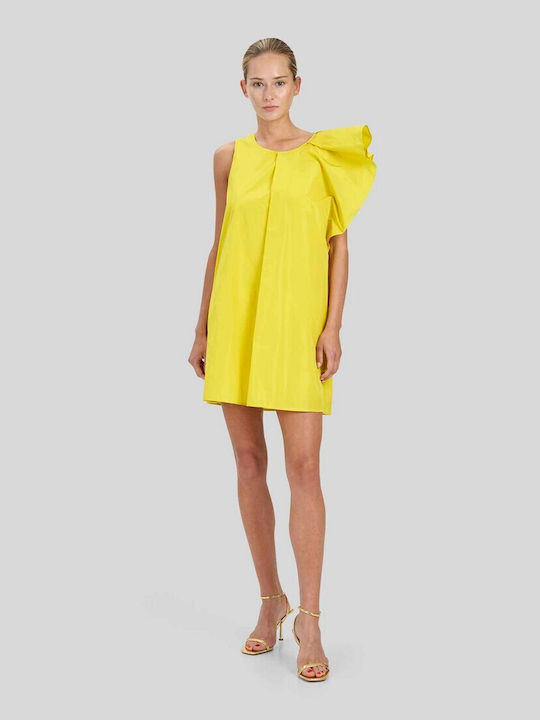 Caractere Mini Φόρεμα με Βολάν Κίτρινο