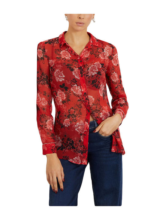 Guess Clouis Women's Long Sleeve Shirt Red