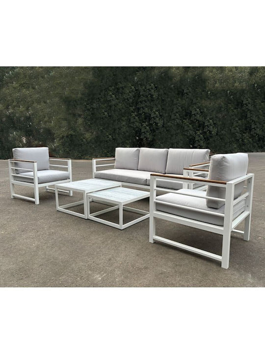 Σετ Set de mobilier pentru spații exterioare cu perne Marilian Alb 5buc