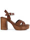 Harris Leather Women's Sandals Tabac Brown with High Heel