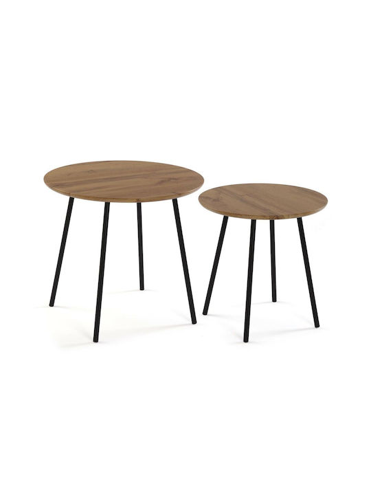 Round Side Table Wooden Μέταλλο Ξύλο Mdf 2pcs L50xW49xH50cm