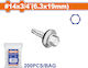 Wadfow Self-Piercing Sheet Metal Screw Hexagon Galvanized with Diameter M6.3 and Length 19mm 200pcs