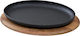 Cast Iron Serving Tray Black Wooden Base Oval 16x25cm Enamel 1 Layer 1 Baking 1 5kg Lava Tg477519