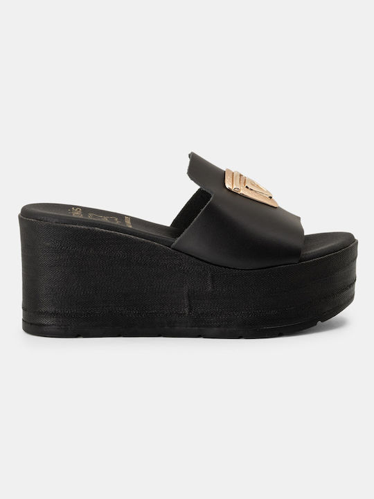 Mules Platforms Bozikis Soft Heel & Heel Flap Women's 579 Black Leather