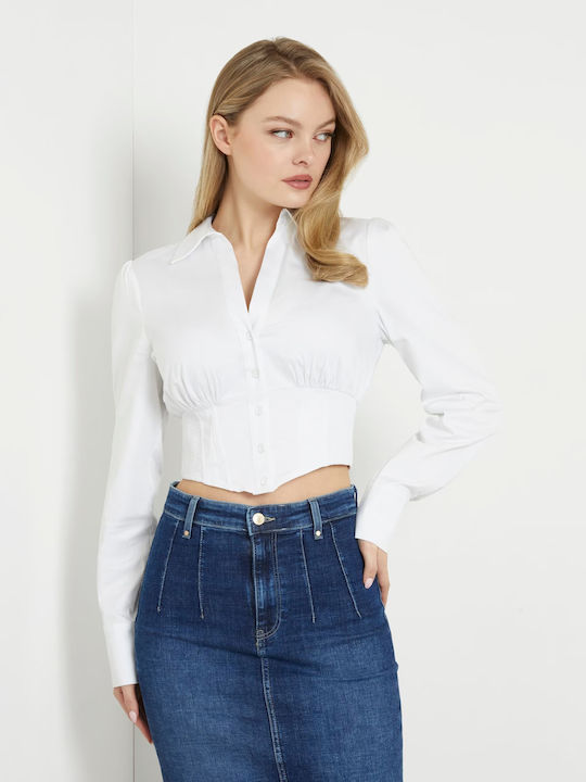 Damen Korsett Langärmelig Weiß Bluse