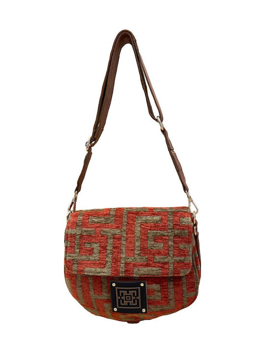 Dias Δερμάτινη Γυναικεία Τσάντα Χιαστί Terracotta Brown Chenille Labyrinth