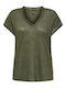 Only Women's Athletic T-shirt Fast Drying with V Neckline Dark Olive