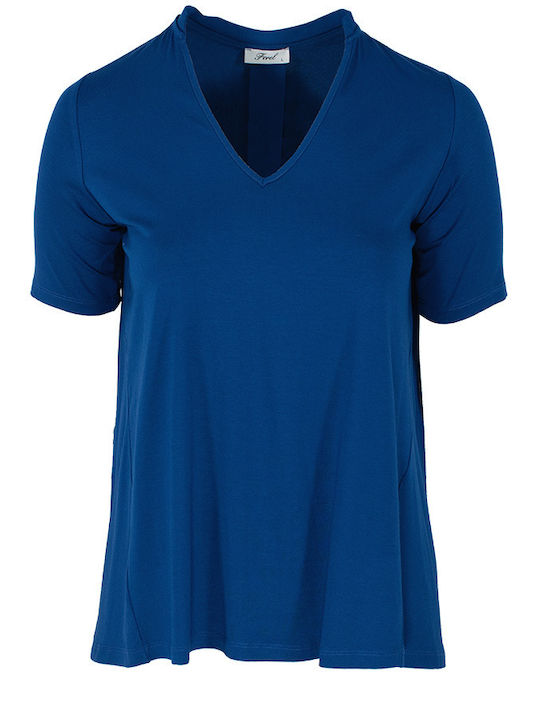 Forel Women's Blouse Short Sleeve with V Neckline Blue